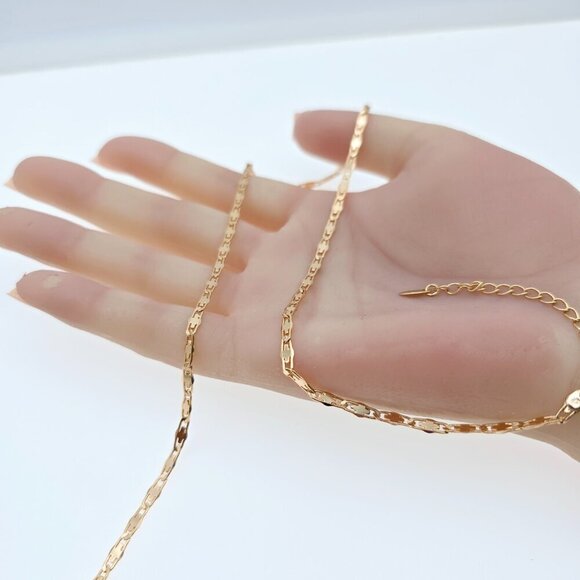 Rose Gold Flat Geometric Link Necklace for Women - 45+5cm Adjustable, XPNL0057 - Picture 10 of 12